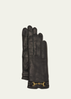 Agnelle Classic Buckled Leather & Cashmere Gloves In Tnoir