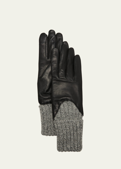 Agnelle Nappa Leather & Alpaca Wool Gloves In Noirgris Chinee