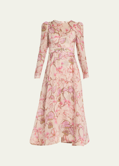 Zimmermann Matchmaker Floral Midi Dress In Coral Hibiscus