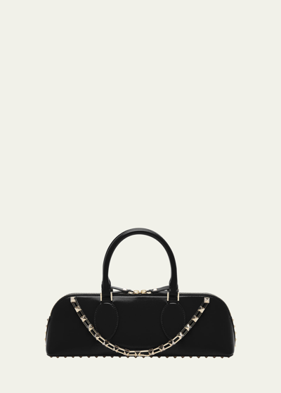 Valentino Garavani Rockstud Glossy Leather Top-handle Bag In Nero