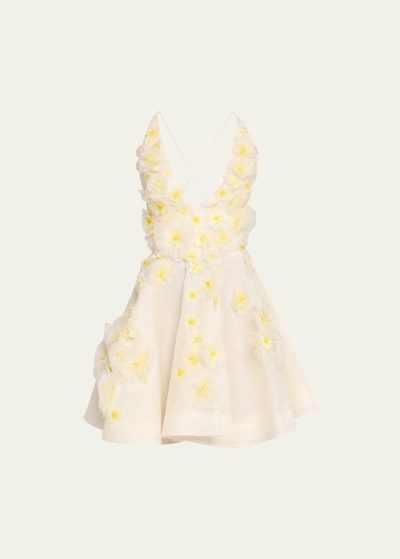 Zimmermann Matchmaker Daisy Linen-silk Mini Dress In Ivory