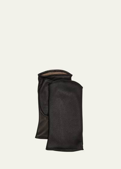 Agnelle Leather & Cashmere Fingerless Gloves In Black