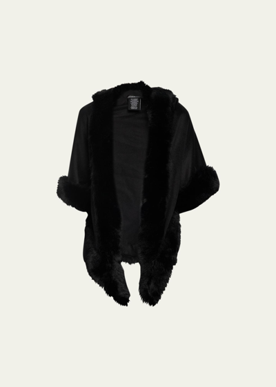 Sofia Cashmere Cashmere Faux Fur Trimmed Diamond Wrap In Black