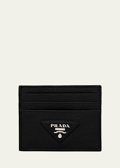 Prada Leather Card Holder In Black