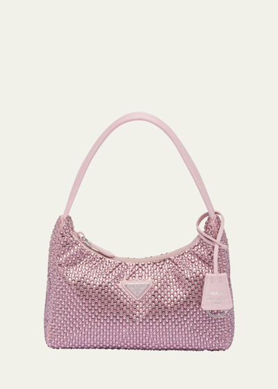 Prada Womens Pink Crystal-embellished Satin Shoulder Bag