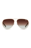 Quay High Key 50mm Micro Aviator Polarized Sunglasses In Gold/ Brown Fade Polarized