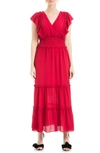 MAX STUDIO PEBBLE CREPE FLUTTER SLEEVE MAXI DRESS