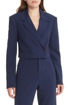Frame Strong Shoulder Crop Blazer In Navy