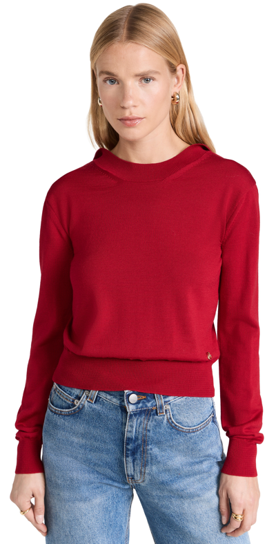 Recto Back Open Neck Detail Wool Knit Top In Red