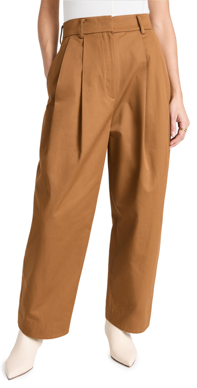 Recto Double Pleated Curved Silhouette Trousers In Khaki Brown