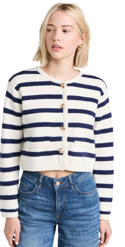 Line & Dot Benni Cardigan In Cream And Navy