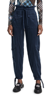 GANNI WASHED TWILL SATIN PANTS SKY CAPTAIN