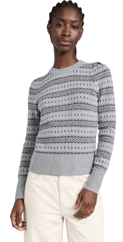 Faherty Highland Fair Isle Puff Sleeve Sweater In Grey Multi