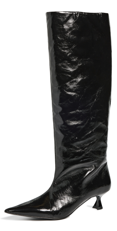 Ganni Soft Slouchy High Shaft Naplack Boots In Black