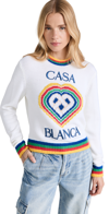 Casablanca Heart Casa Intarsia Wool Blend Crewneck Sweater In White