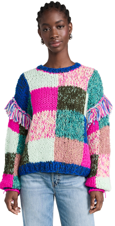 Scotch & Soda Multicolour Hand Knitted Pullover In Pink And Green