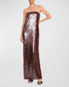 Staud Casey Strapless Sequin Maxi Dress In Bronze