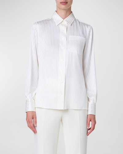 Akris Stripe Button Up Blouse In Ecru