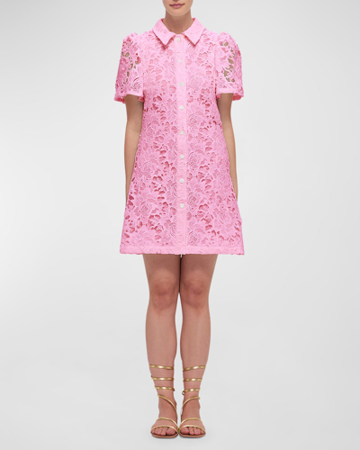 Leo Lin Brooke Button-down Lace Mini Shirtdress In Candy Pink