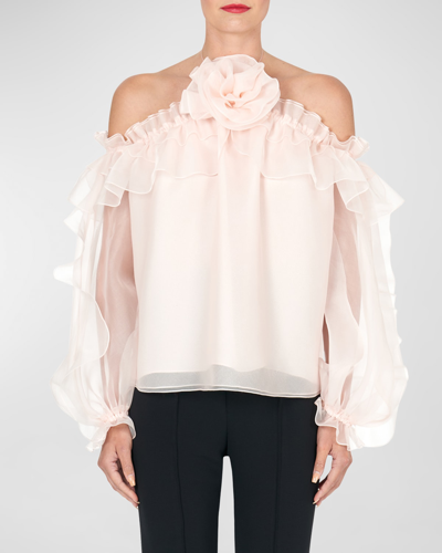 Carolina Herrera Ruffled Silk Top In Pink