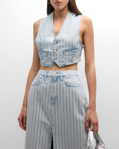 Triarchy Ms. Sofiane Metallic-stripe Denim Crop Vest In Blau