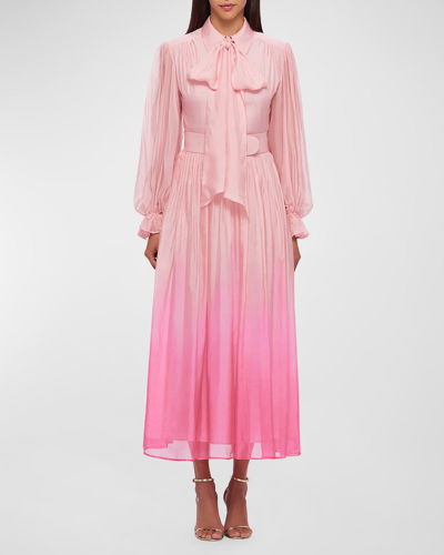 Leo Lin Cassie Blouson-sleeve Ombre Midi Shirtdress In Ombre Pink