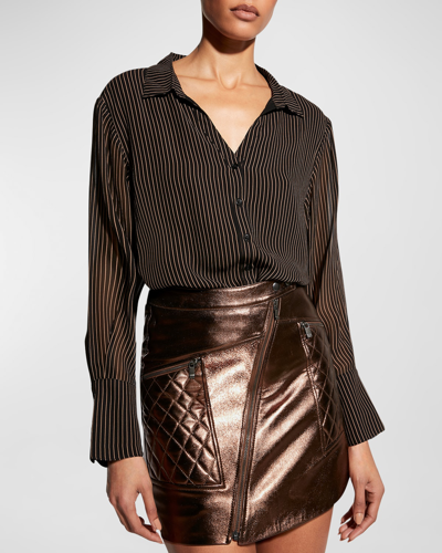 As By Df Elodie Striped Button-front Blouse In Bronze
