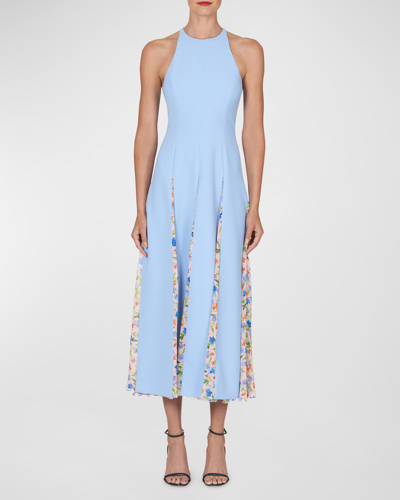 Carolina Herrera Floral Godet Midi Dress In Lake Blue Multi