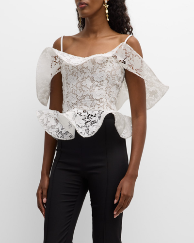 Oscar De La Renta Ruffled Gardenia Guipure-lace Top In White