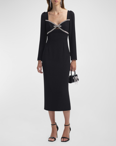 Self-portrait Diamante Bow Sheath Midi Dress In Black