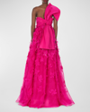 CAROLINA HERRERA EMBELLISHED FLORAL APPLIQUE GOWN WITH WRAP FRONT