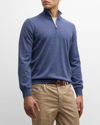 Brunello Cucinelli Men's Cashmere Quarter-zip Sweater In Azzurro