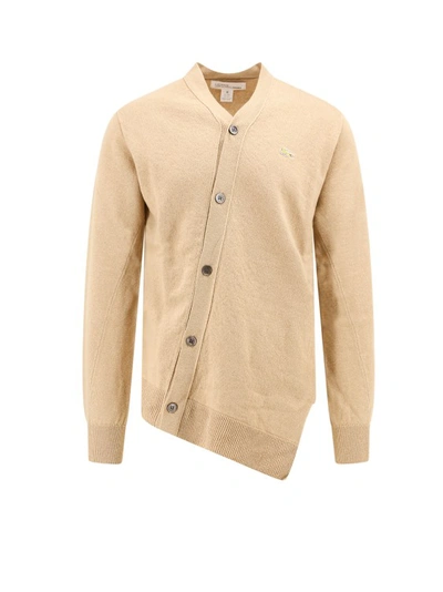 Comme Des Garçons Wool Cardigan With Frontal Lacoste Patch In Beige