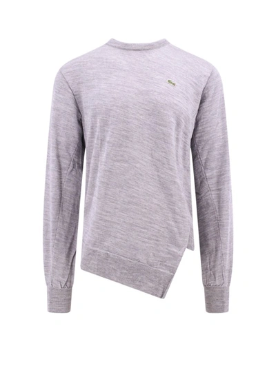 Comme Des Garçons Wool Sweater With Embroidered Lacoste Patch In Grey