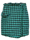 Msgm Textured Houndstooth Tweed Skirt With Frayed Hem In Green