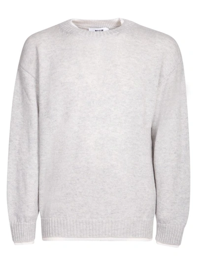 Msgm Grey Round Neck Knitwear In White
