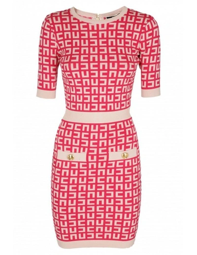 Elisabetta Franchi Red Monogram Pattern Minidress In Multicolor