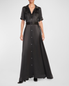 STAUD MILLIE BELTED SHORT-SLEEVE MAXI DRESS