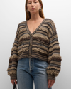 L Agence Harriet Blouson-sleeve Cardigan In Brown Multi