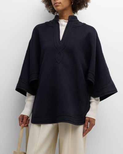 Loro Piana Lia Embroidered Cashmere Cape In W000 Blue Navy