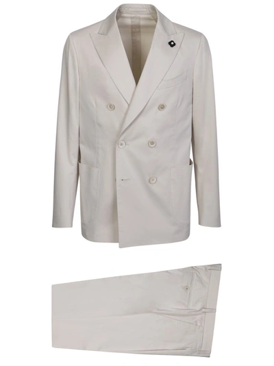 Lardini Double Breasted Cream Suit In Neutrals