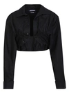 Jacquemus Machou Cropped Cotton And Linen-blend Canvas Shirt In Black