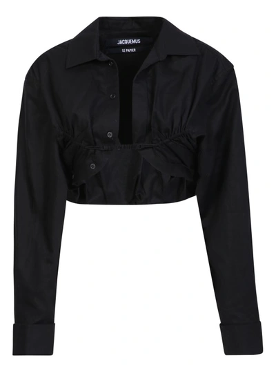 JACQUEMUS JACQUEMUS BLACK COTTON CROPPED SHIRTS