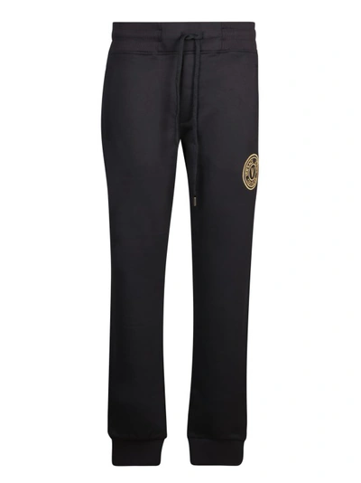 Versace Jeans Couture Logo-embroidered Cotton Track Trousers In Black