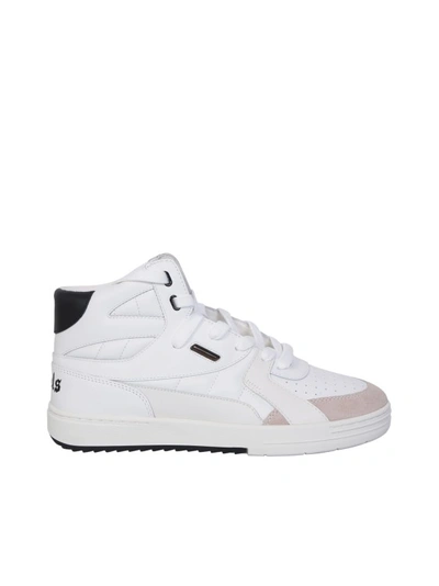 Palm Angels University Logo-print Leather And Suede High-top Trainers In White