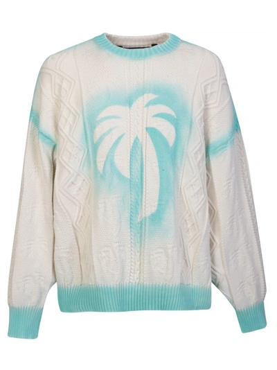 Palm Angels Logo-print Knitted Sweatshirt In White