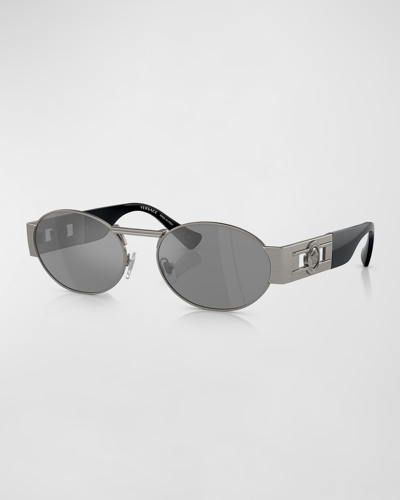 Versace Men's Medusa Steel Oval Sunglasses In Matte Gry
