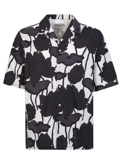 Officine Generale Eren Camp-collar Floral-print Cotton-poplin Shirt In Black