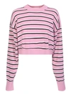 Palm Angels Cropped Sweater With Stripes In Pink