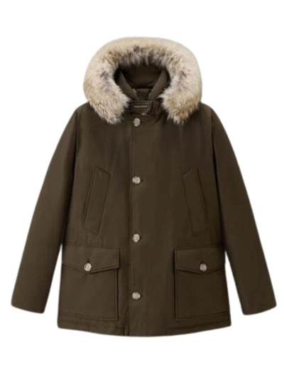 Woolrich Green Down Filled Jacket With Fur Hood In Black